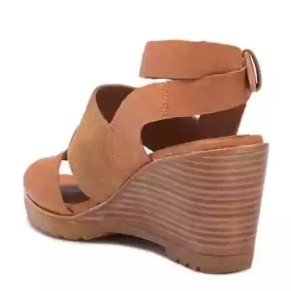 Women’s 9.5 Sorel After Hours Sandal Comfy Wedge in Camel Brown Leather - Picture 2 of 16